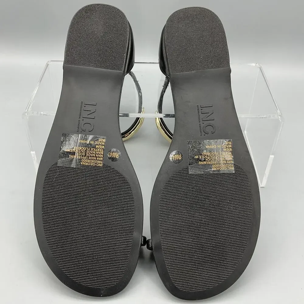 NEW I.N.C. Women’s Georna Flat Sandals Black/Gold Size 9.5M